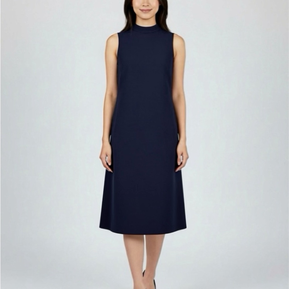 Elegant Navy Sleeveless High Neck Dress